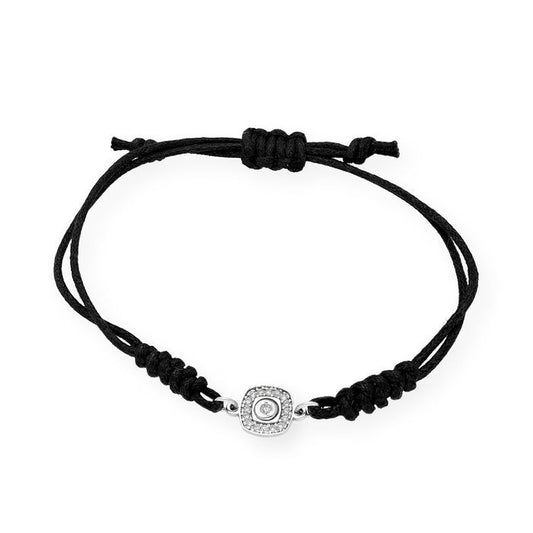 Pulsera Macramé de Oro Blanco de Ley con Diamantes y Diseño Cuadrado