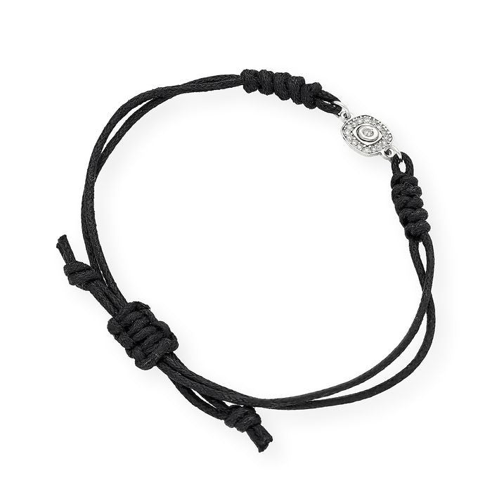 Pulsera Macramé de Oro Blanco de Ley con Diamantes y Diseño Cuadrado