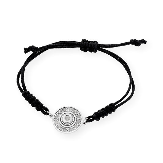 Pulsera Macramé de Oro Blanco de Ley con Diamantes y Diseño Circular