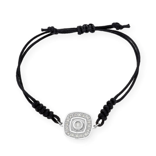 Pulsera Macramé de Oro Blanco de Ley con Diamantes y Diseño Cuadrado