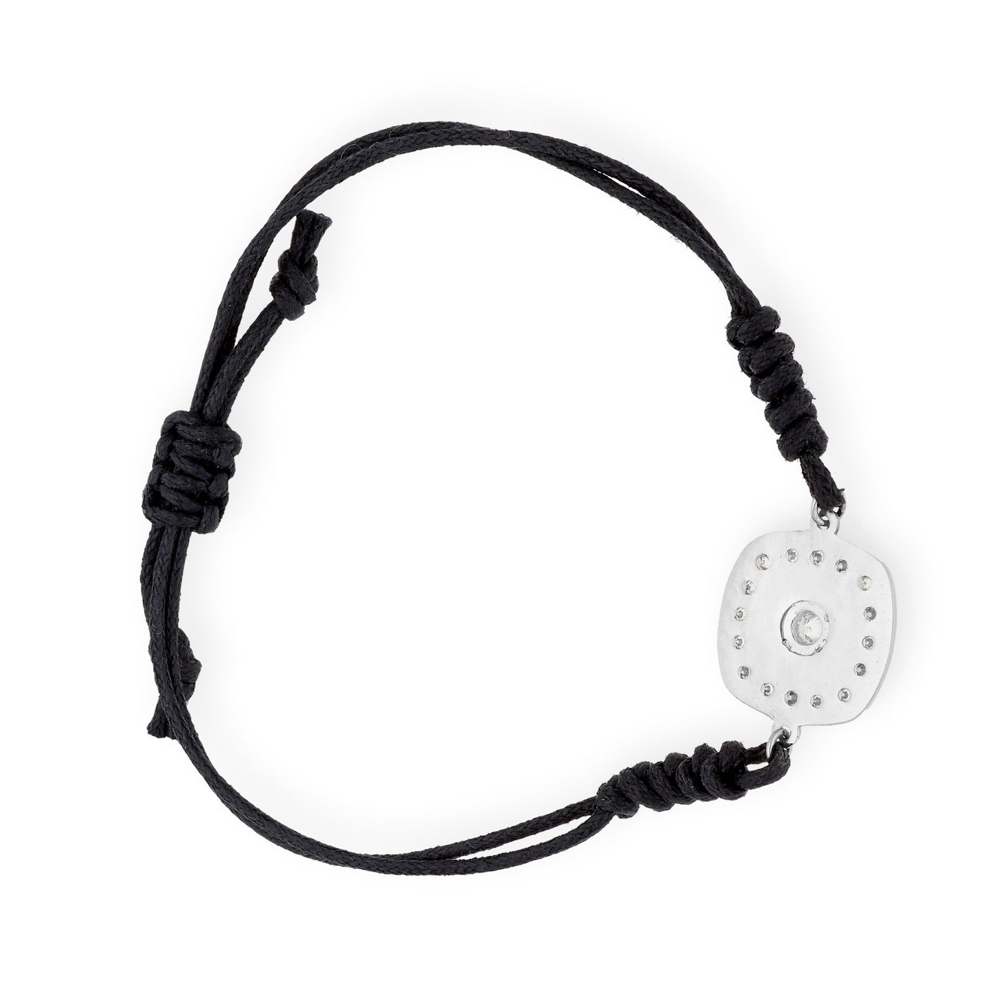 Pulsera Macramé de Oro Blanco de Ley con Diamantes y Diseño Cuadrado