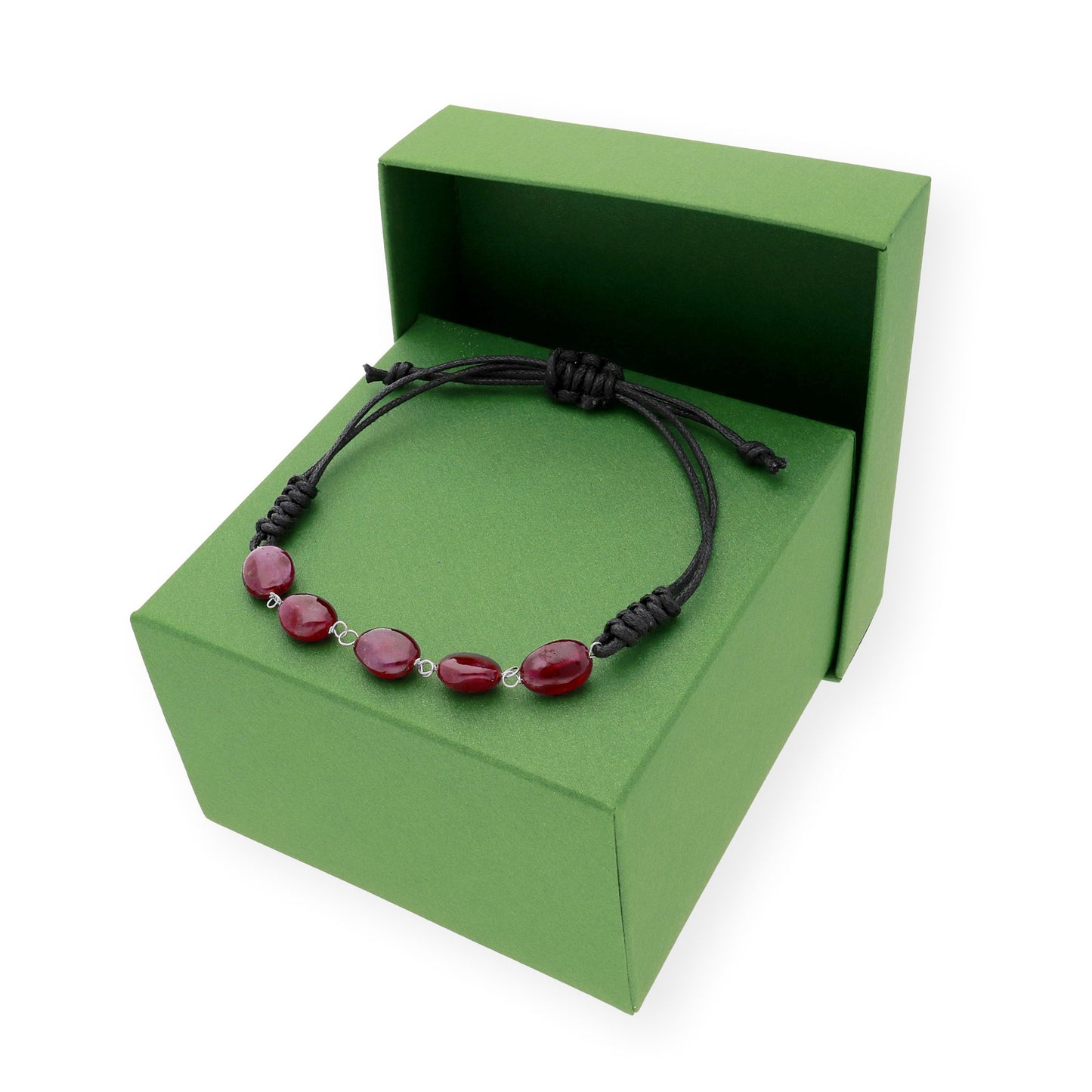 Pulsera Macramé de Oro Blanco de Ley con Rubíes