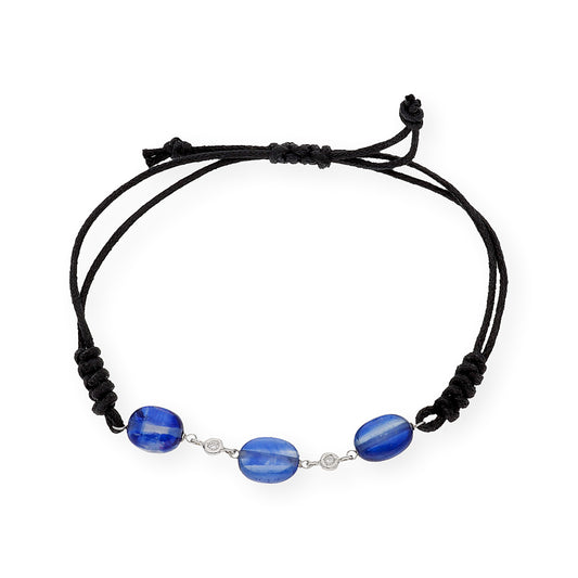 Pulsera Macramé de Oro Blanco de Ley con Zafiros y Diamantes