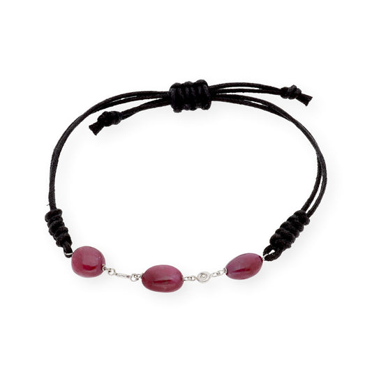 Pulsera Macramé de Oro Blanco de Ley con Rubíes y Diamantes