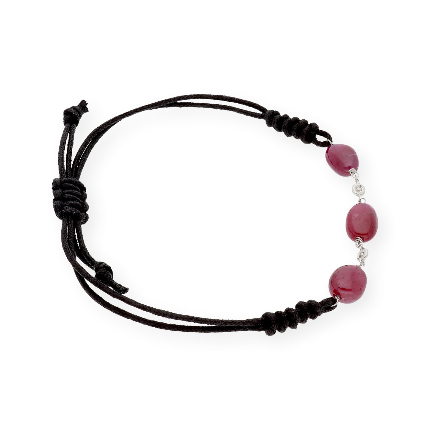 Pulsera Macramé de Oro Blanco de Ley con Rubíes y Diamantes