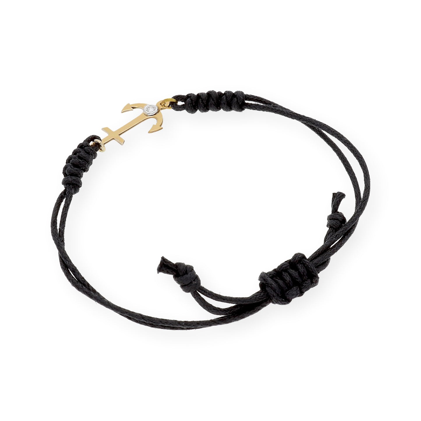 Pulsera Macramé Ancla en Oro de Ley 18k y Diamante