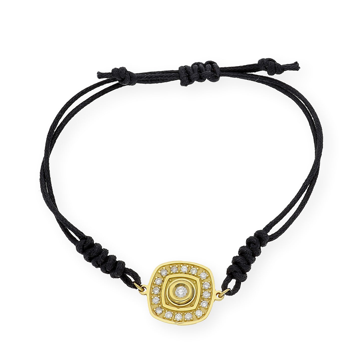 Pulsera Macramé de Oro de Ley con Diamantes y Diseño Cuadrado