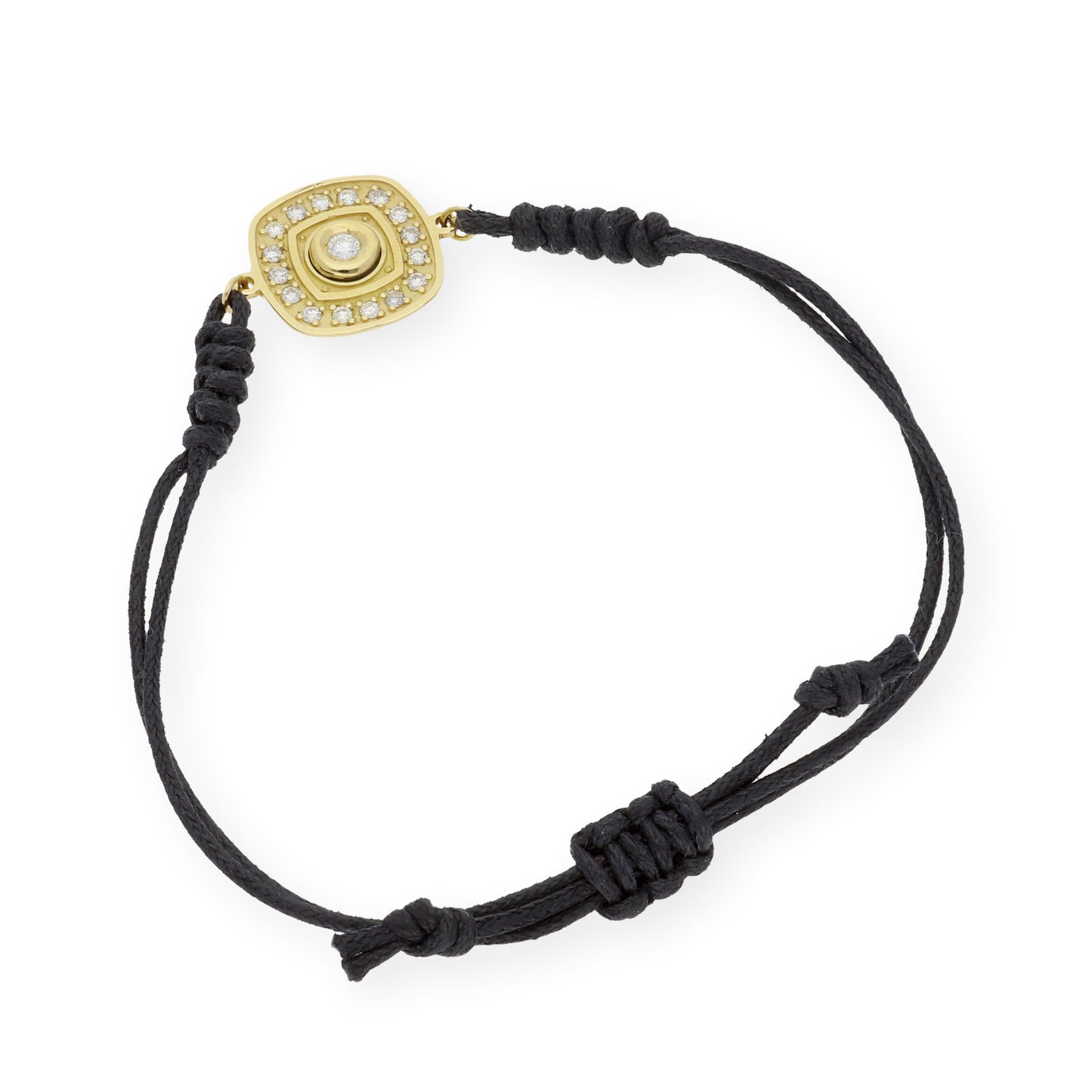 Pulsera Macramé de Oro de Ley con Diamantes y Diseño Cuadrado