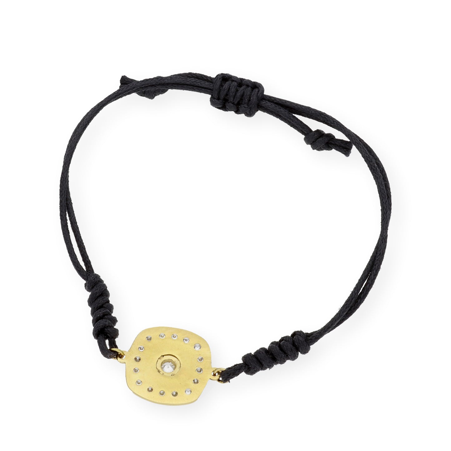 Pulsera Macramé de Oro de Ley con Diamantes y Diseño Cuadrado