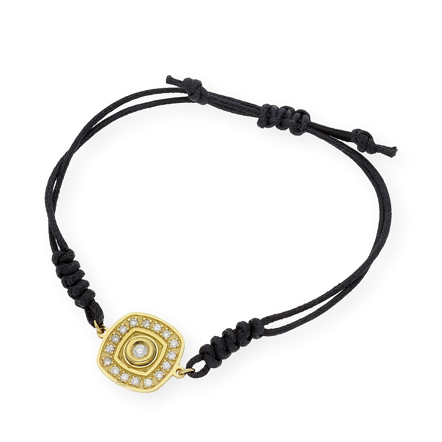 Pulsera Macramé de Oro de Ley con Diamantes y Diseño Cuadrado