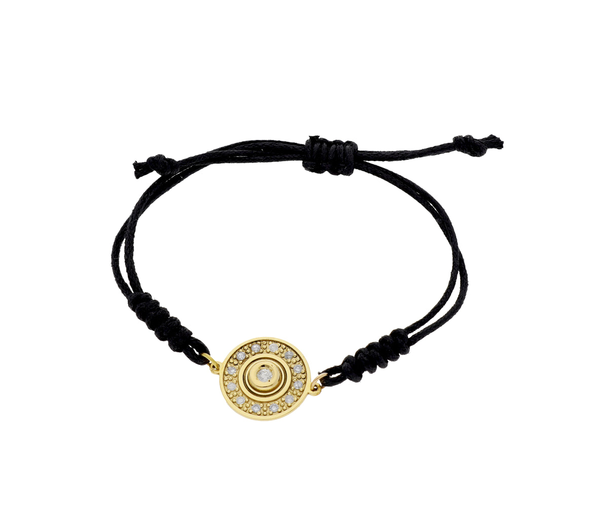 Pulsera Macramé de Oro de Ley con Diamantes y Diseño Circular