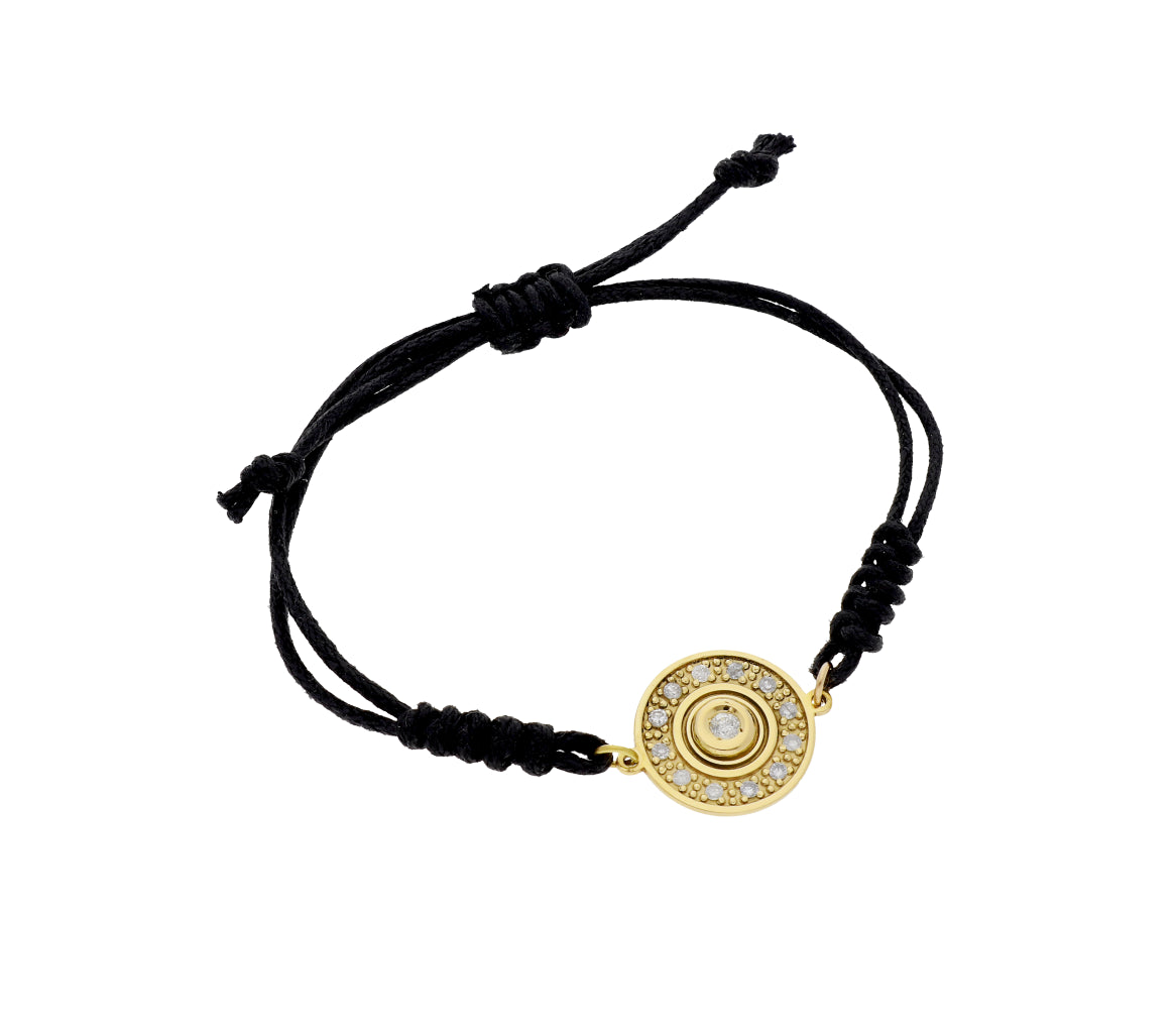Pulsera Macramé de Oro de Ley con Diamantes y Diseño Circular