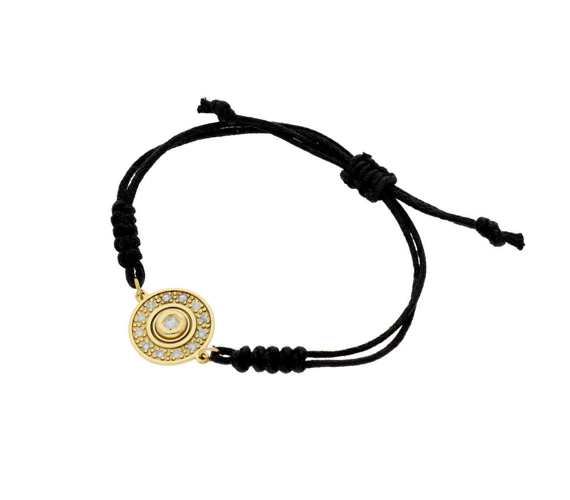 Pulsera Macramé de Oro de Ley con Diamantes y Diseño Circular