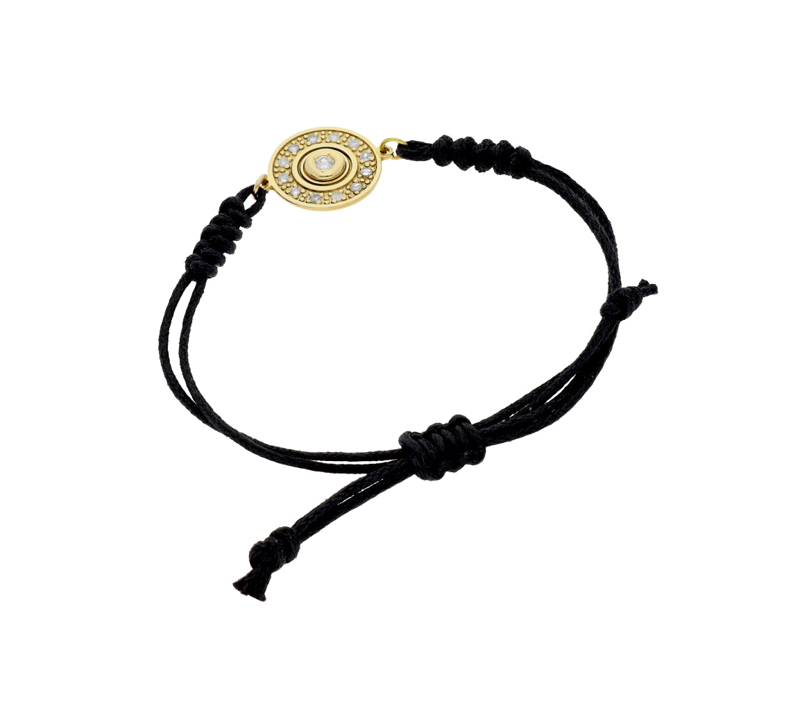 Pulsera Macramé de Oro de Ley con Diamantes y Diseño Circular