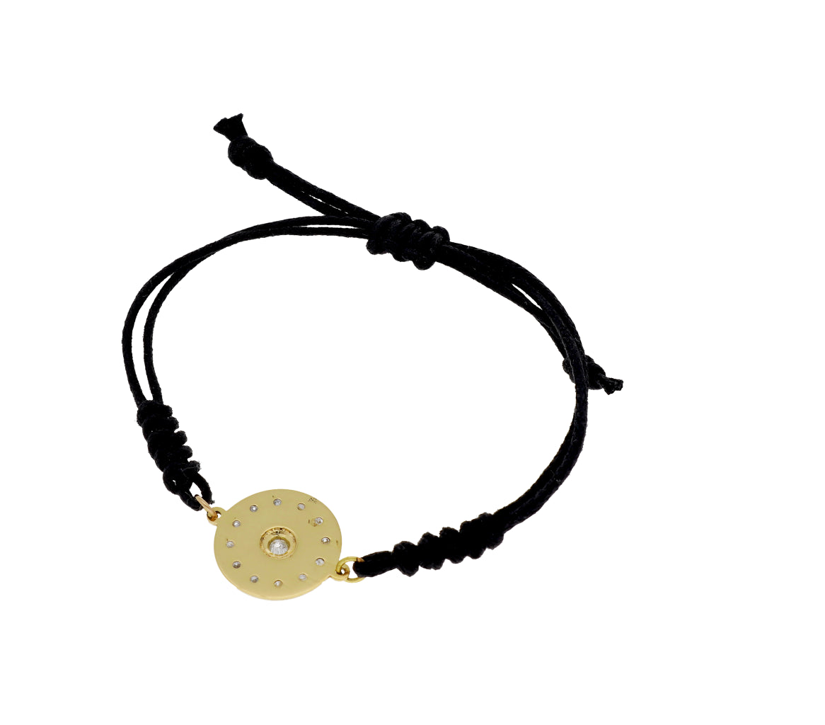 Pulsera Macramé de Oro de Ley con Diamantes y Diseño Circular