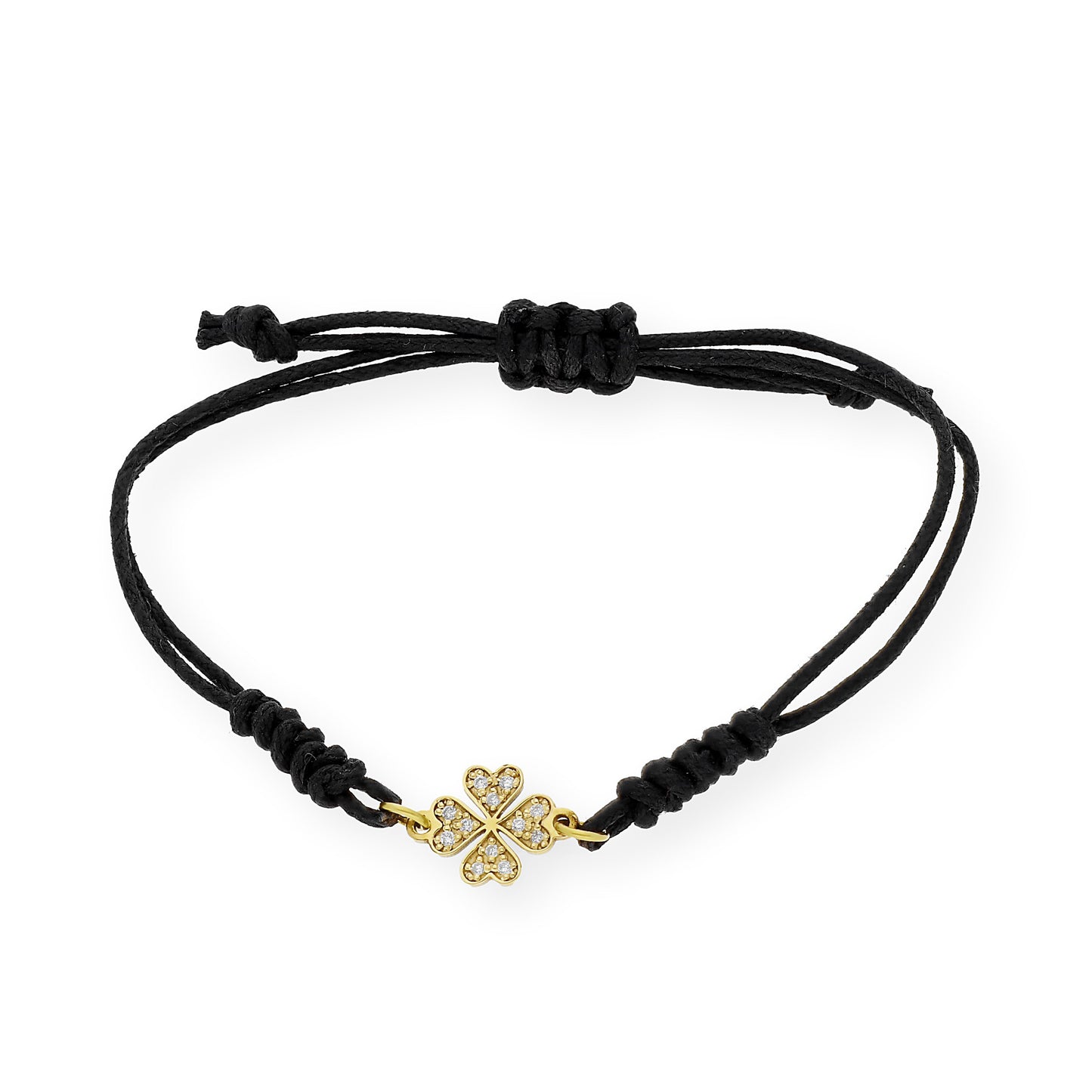 Pulsera Macramé de Oro de Ley con Diamantes y Diseño de Trébol