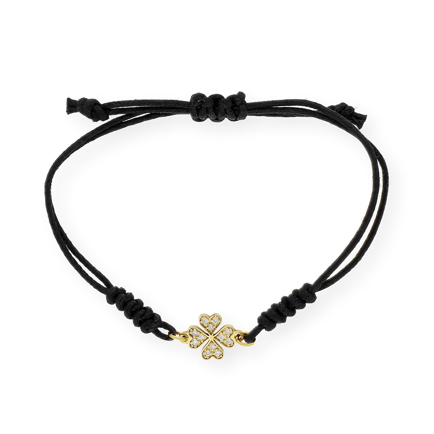 Pulsera Macramé de Oro de Ley con Diamantes y Diseño de Trébol