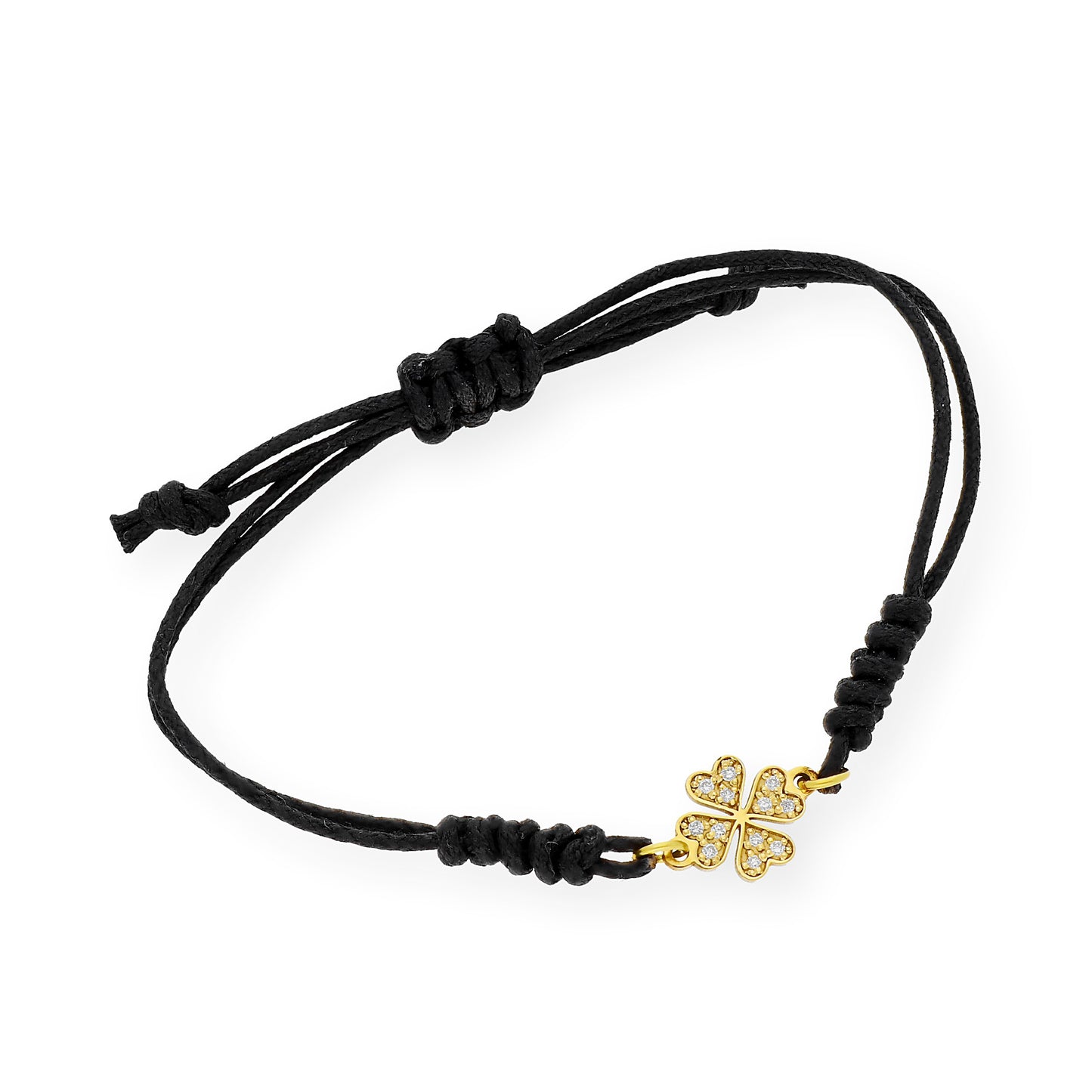 Pulsera Macramé de Oro de Ley con Diamantes y Diseño de Trébol