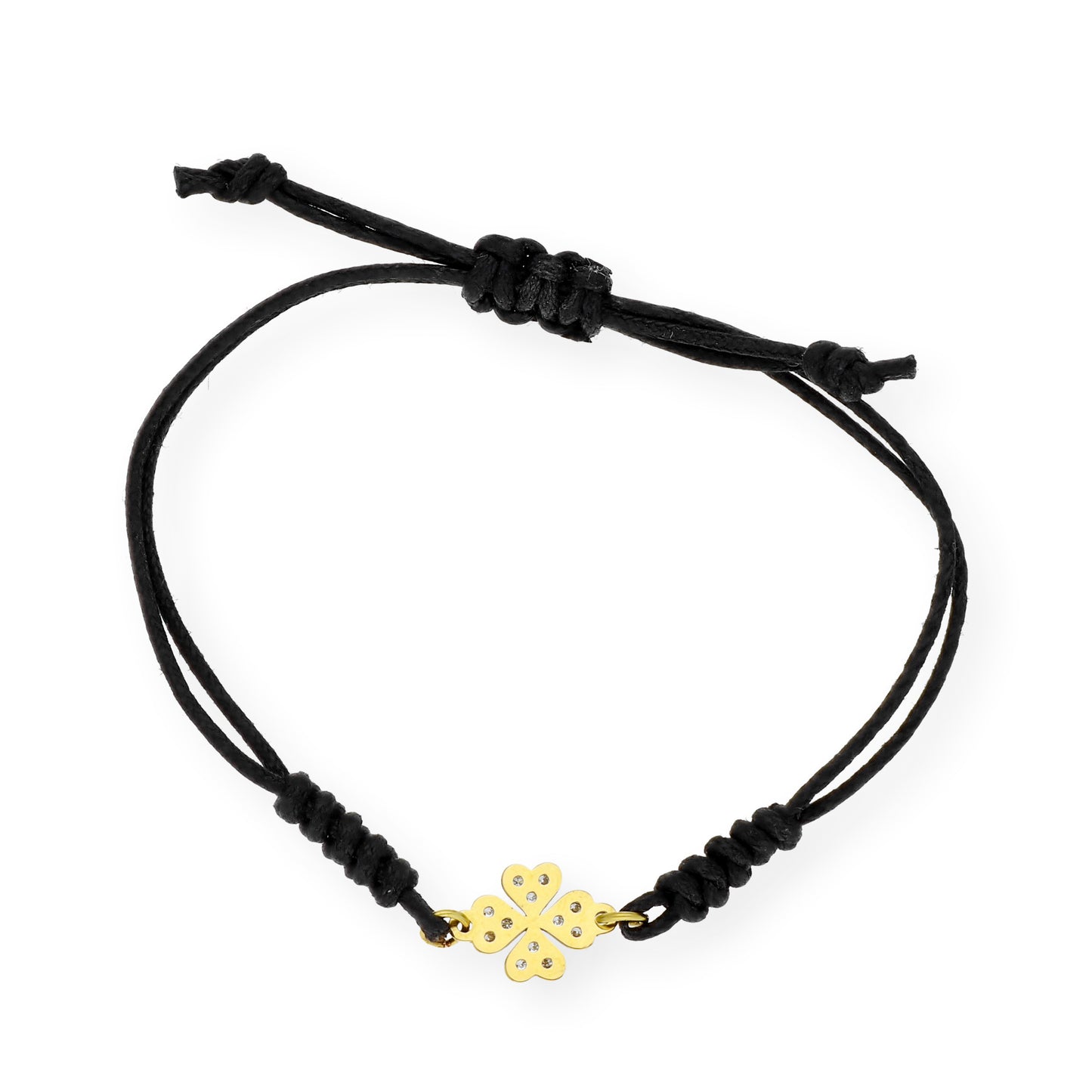 Pulsera Macramé de Oro de Ley con Diamantes y Diseño de Trébol
