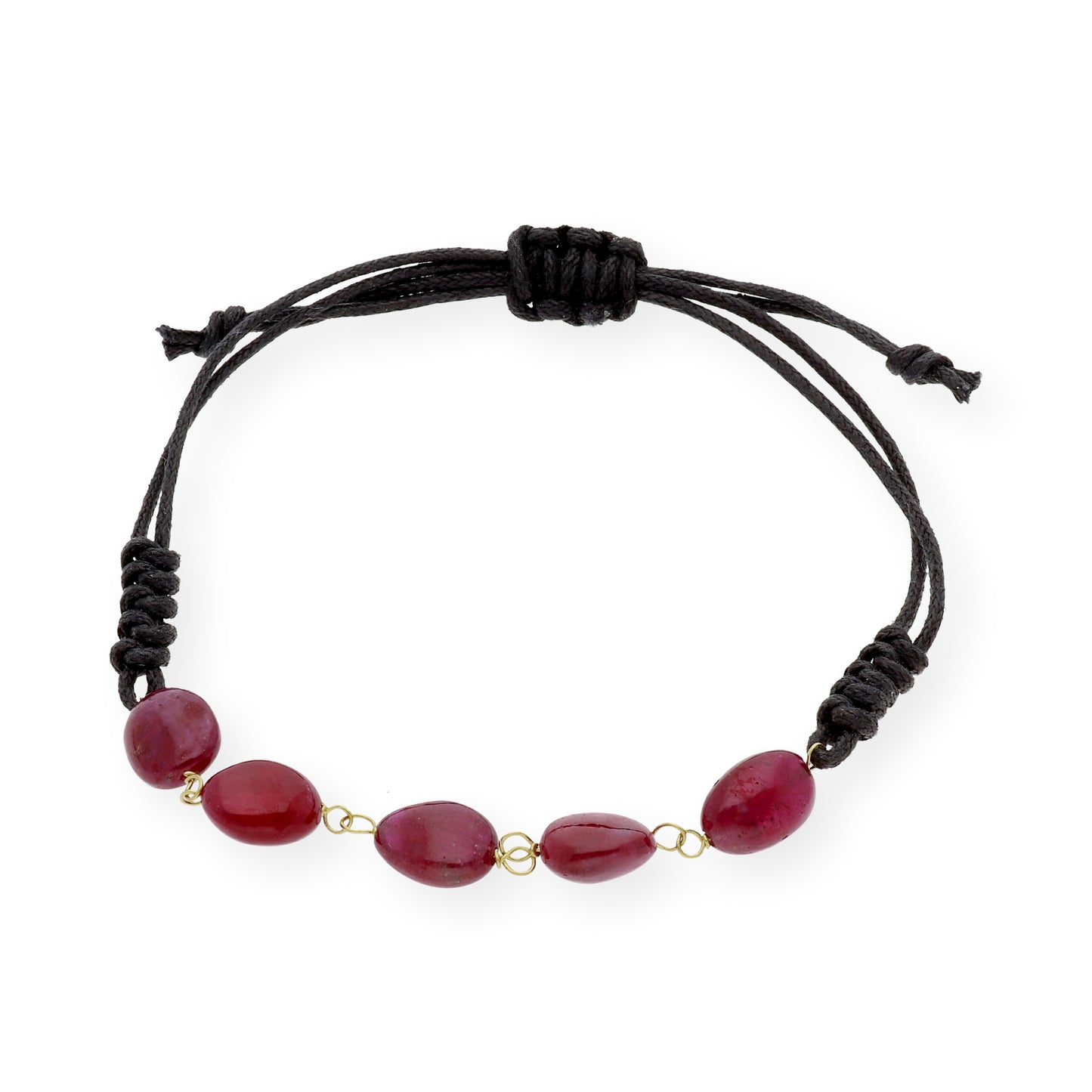 Pulsera Macramé de Oro de Ley con Rubíes