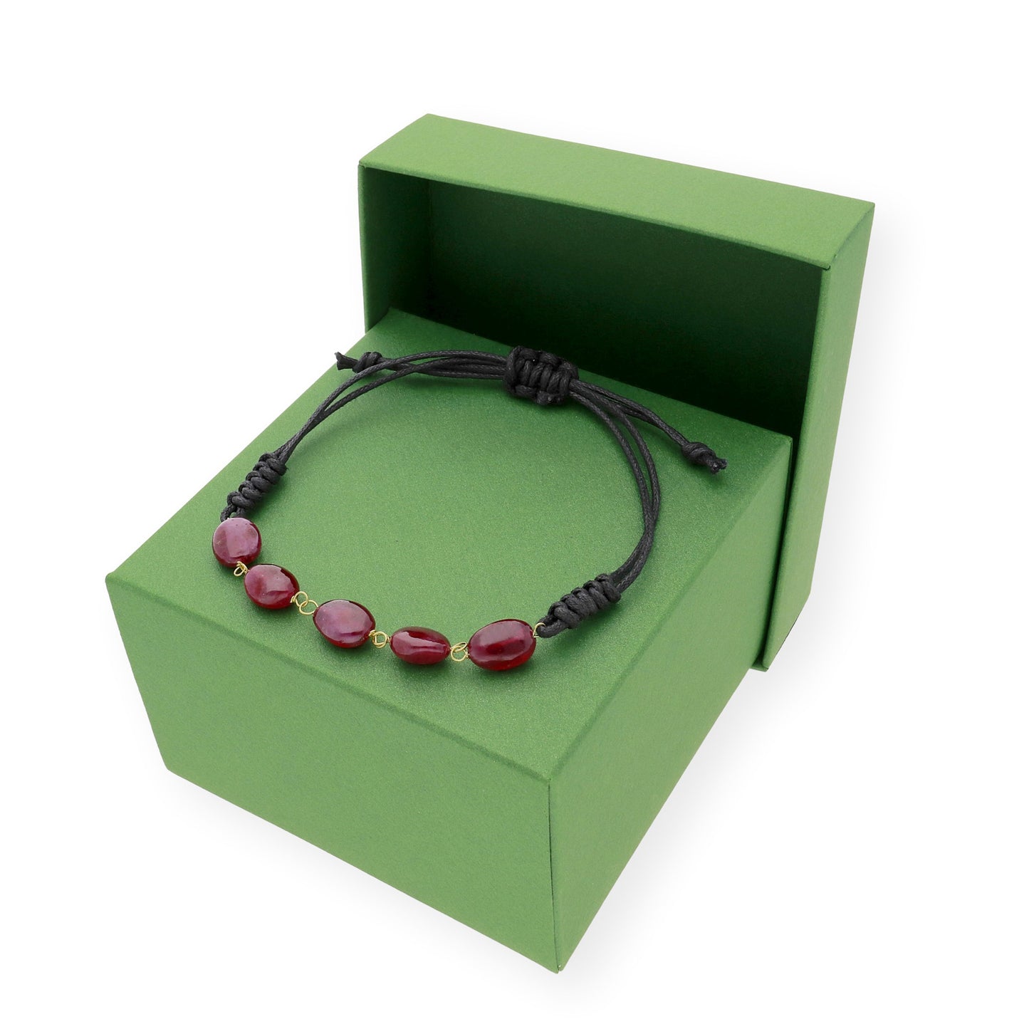 Pulsera Macramé de Oro de Ley con Rubíes