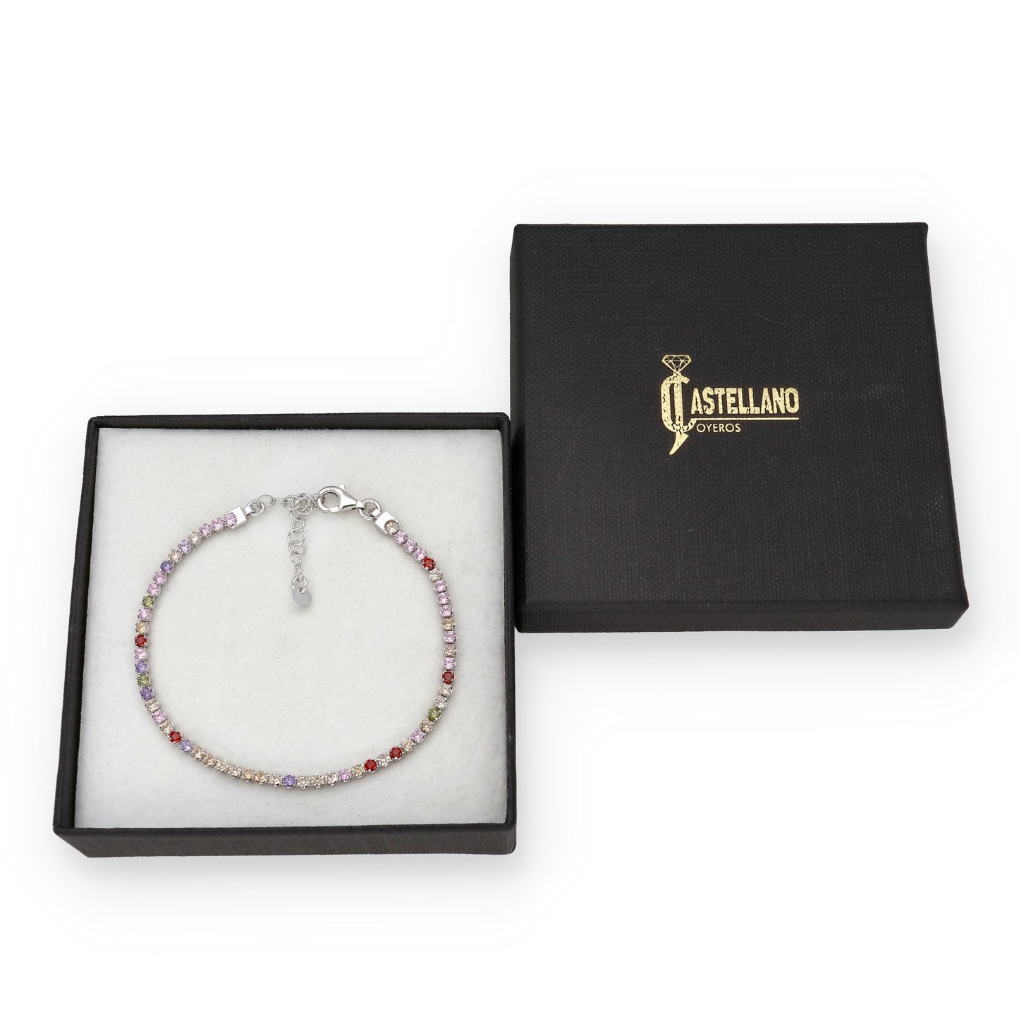 Pulsera Riviere en Plata de Ley 925 con Circonitas Redondas Multicolor