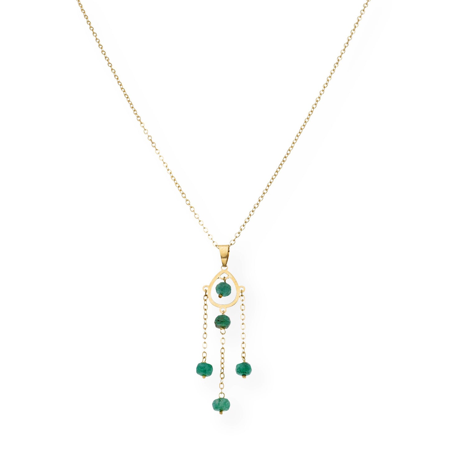 Colgante Étnico de Oro 18K con Esmeraldas Talladas