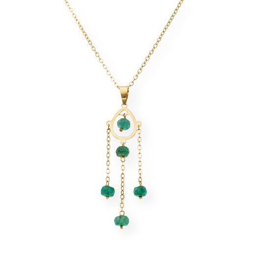 Colgante Étnico de Oro 18K con Esmeraldas Talladas