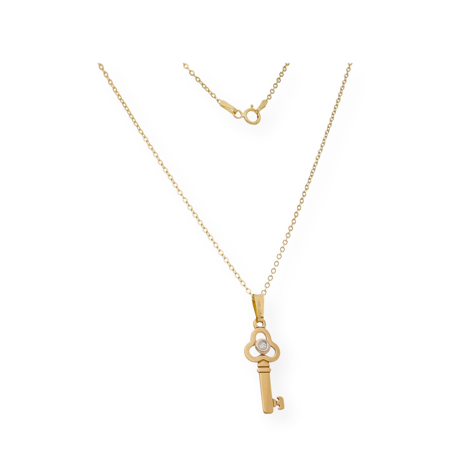 Colgante Llave de Oro 18k y Diamante Central
