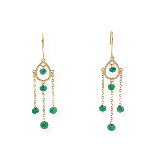 Pendientes Étnico de Oro con Esmeraldas Talladas