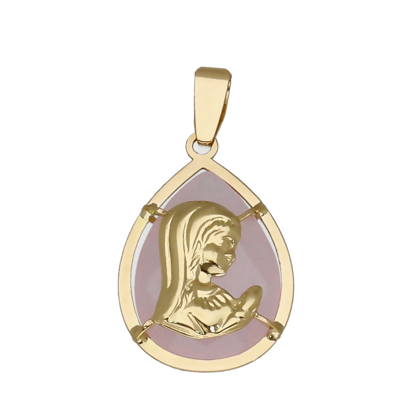 Medalla Virgen Niña en Oro 18k y Piedra Rosa Modelo Hell