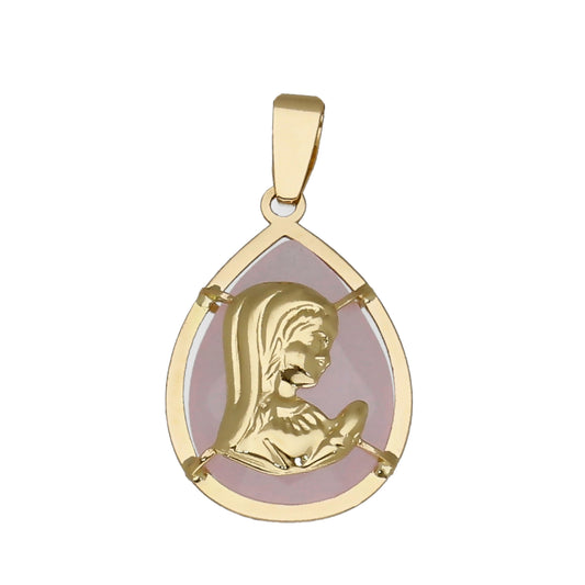 Medalla Virgen Niña en Oro 18k y Piedra Rosa Modelo Hell