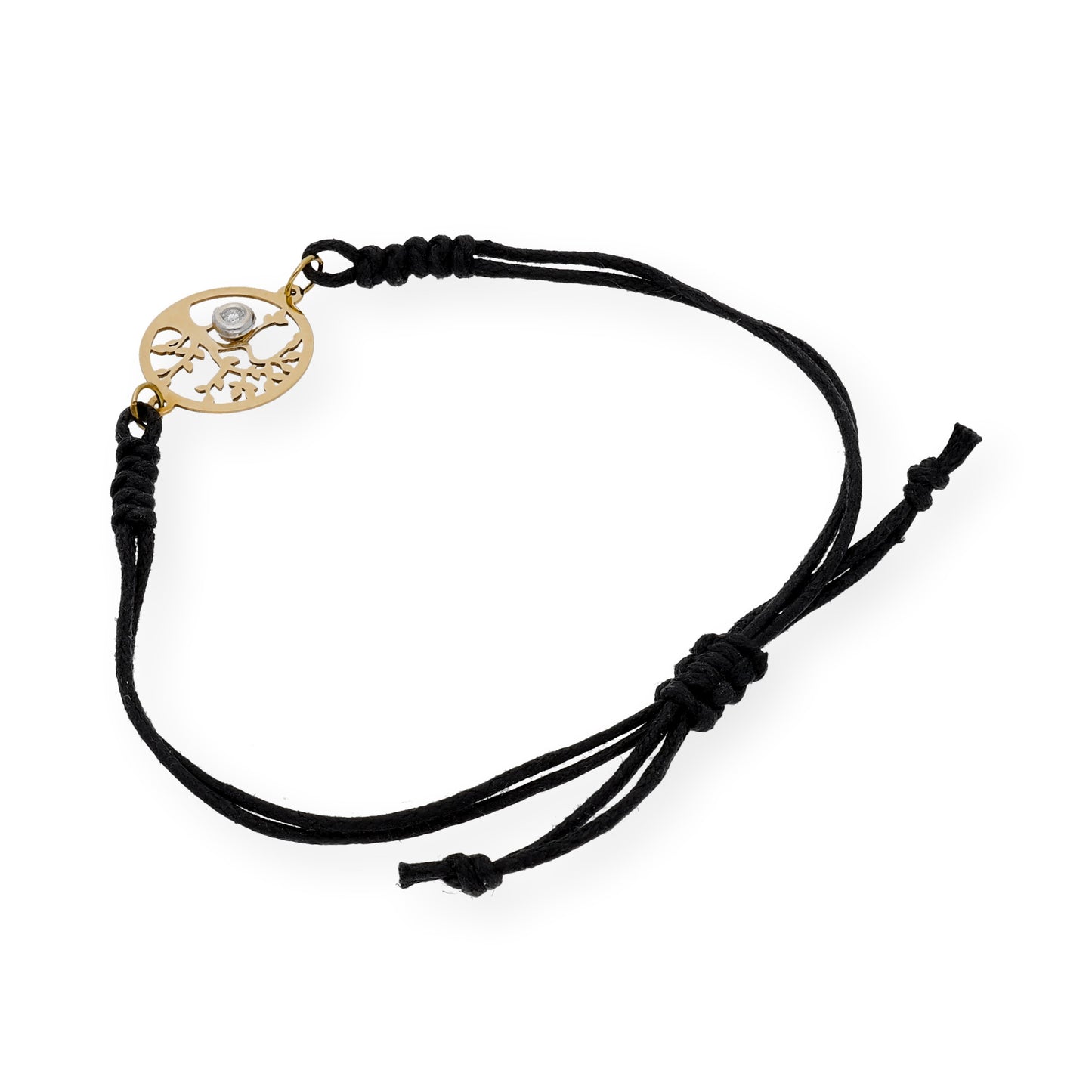 Pulsera Macramé Árbol de la Vida en Oro de Ley 18k y Diamante
