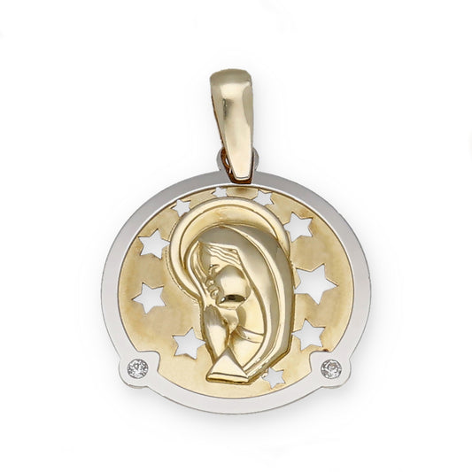 Medalla Virgen Niña en Oro 18k Bicolor y Circonitas Modelo Roma