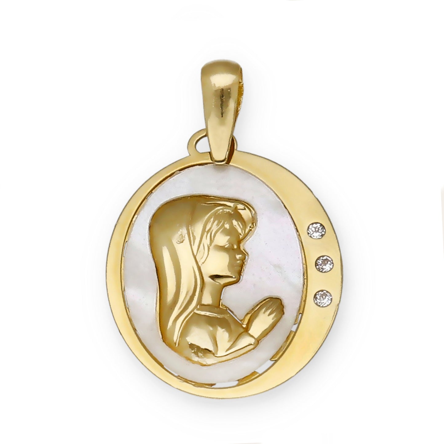 Medalla Virgen Niña en Oro 18k y Nácar Modelo Divine