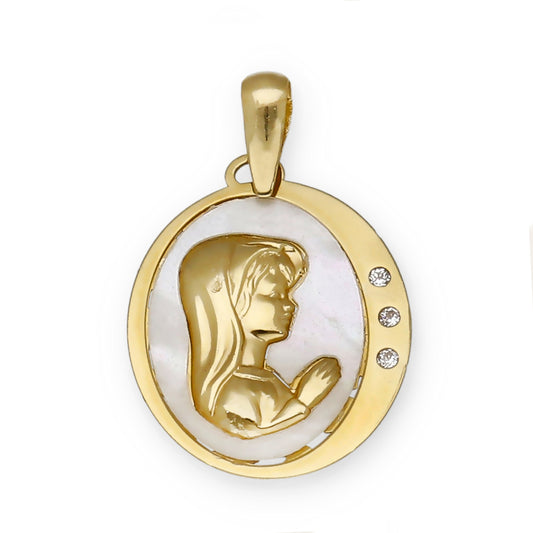 Medalla Virgen Niña en Oro 18k y Nácar Modelo Divine