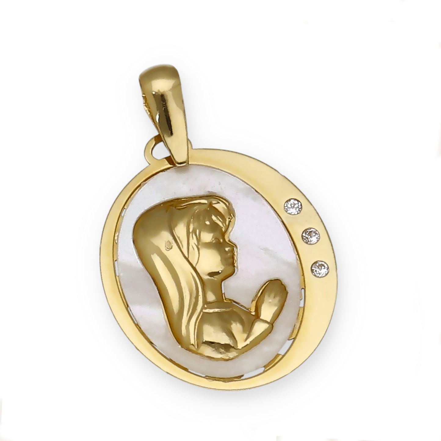 Medalla Virgen Niña en Oro 18k y Nácar Modelo Divine