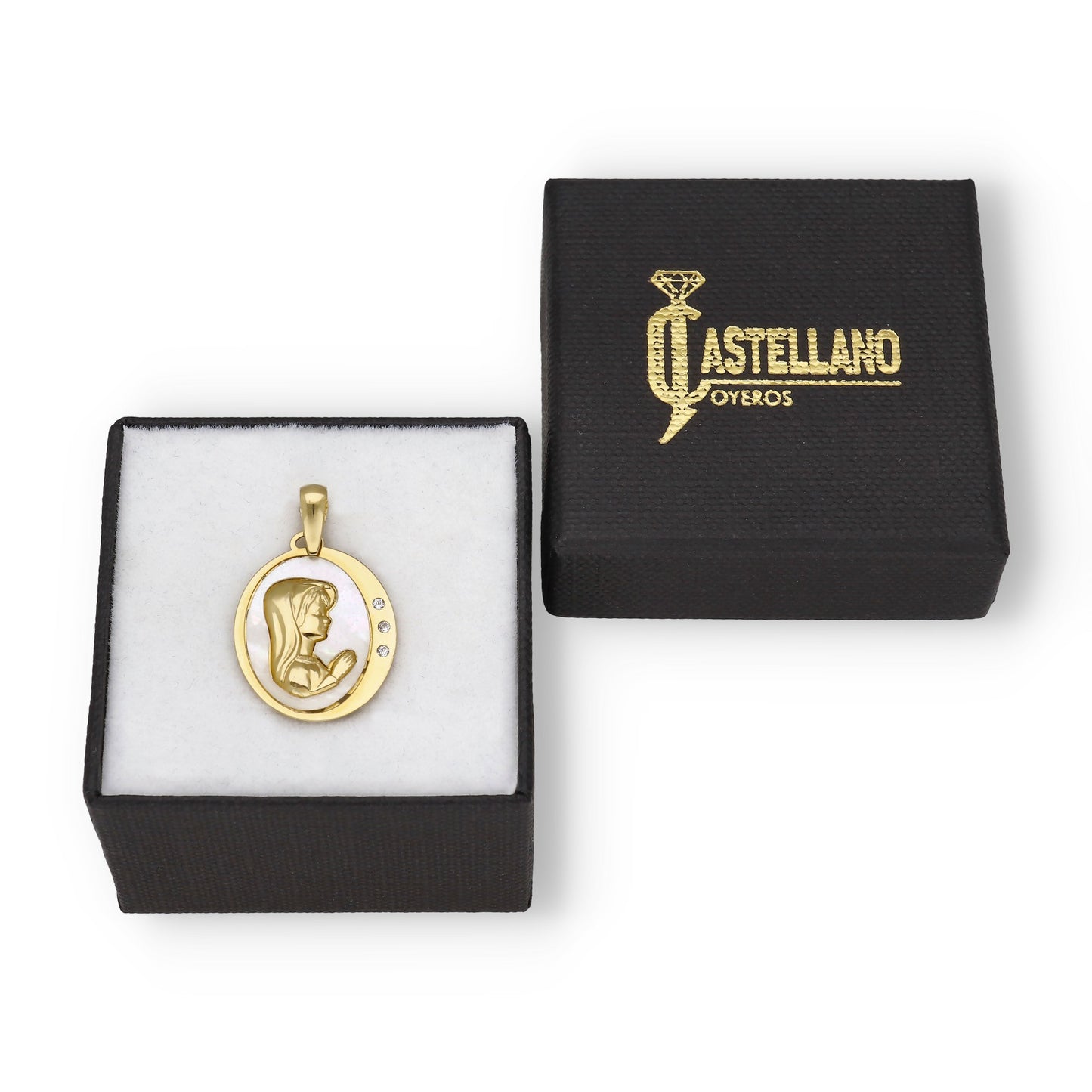 Medalla Virgen Niña en Oro 18k y Nácar Modelo Divine