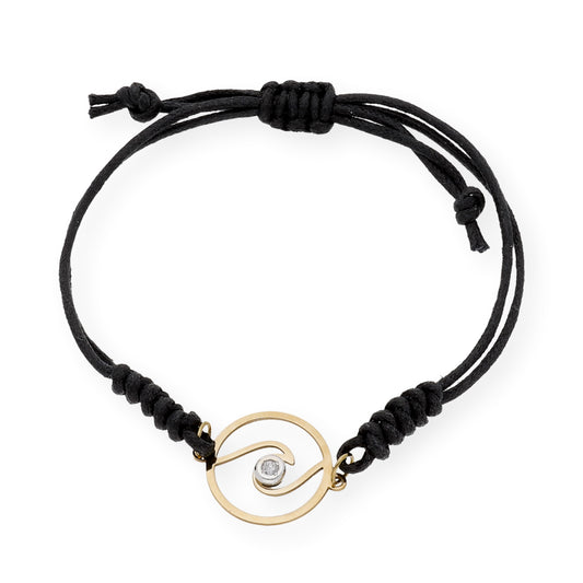 Pulsera Macramé Diseño de Ola en Oro de Ley 18k y Diamante