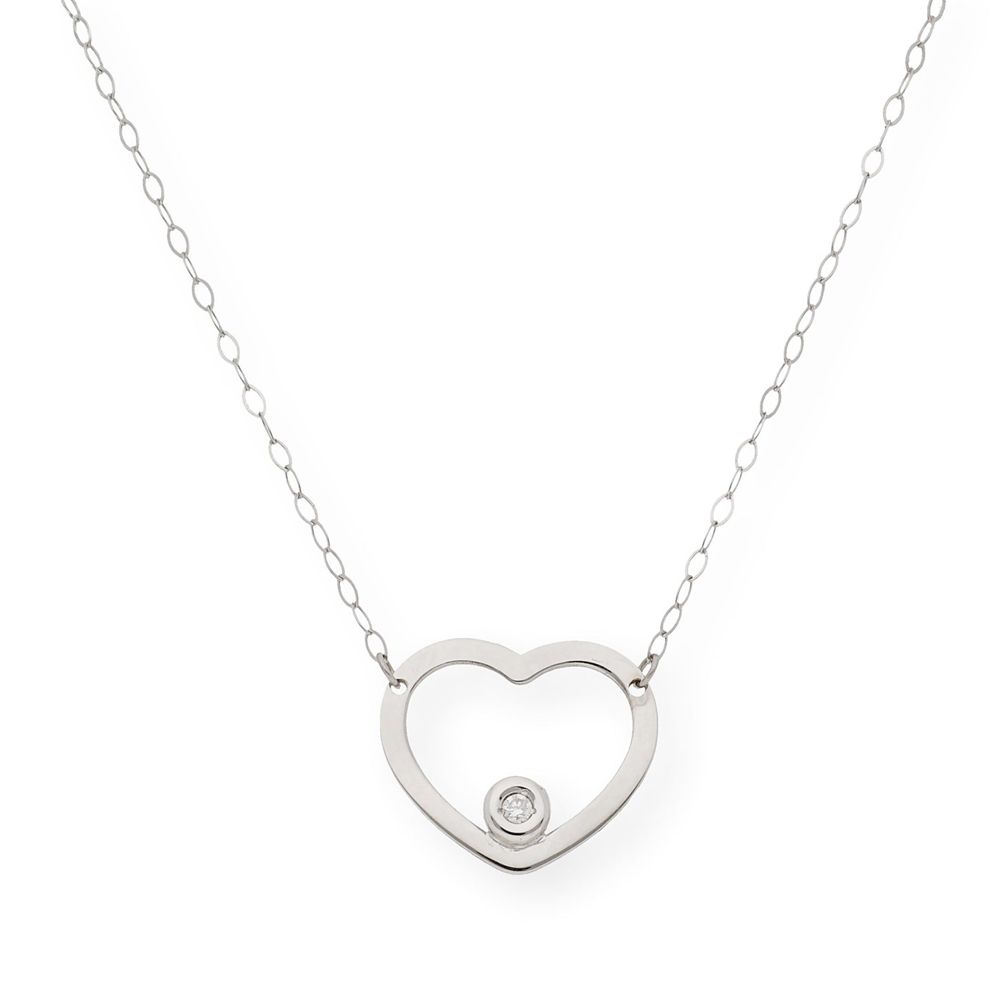 Collar con Colgante de Corazón en Oro Blanco y Diamante