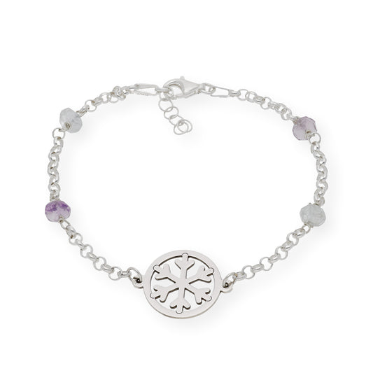 Pulsera de Plata con Amatistas y Diseño Copo de Nieve