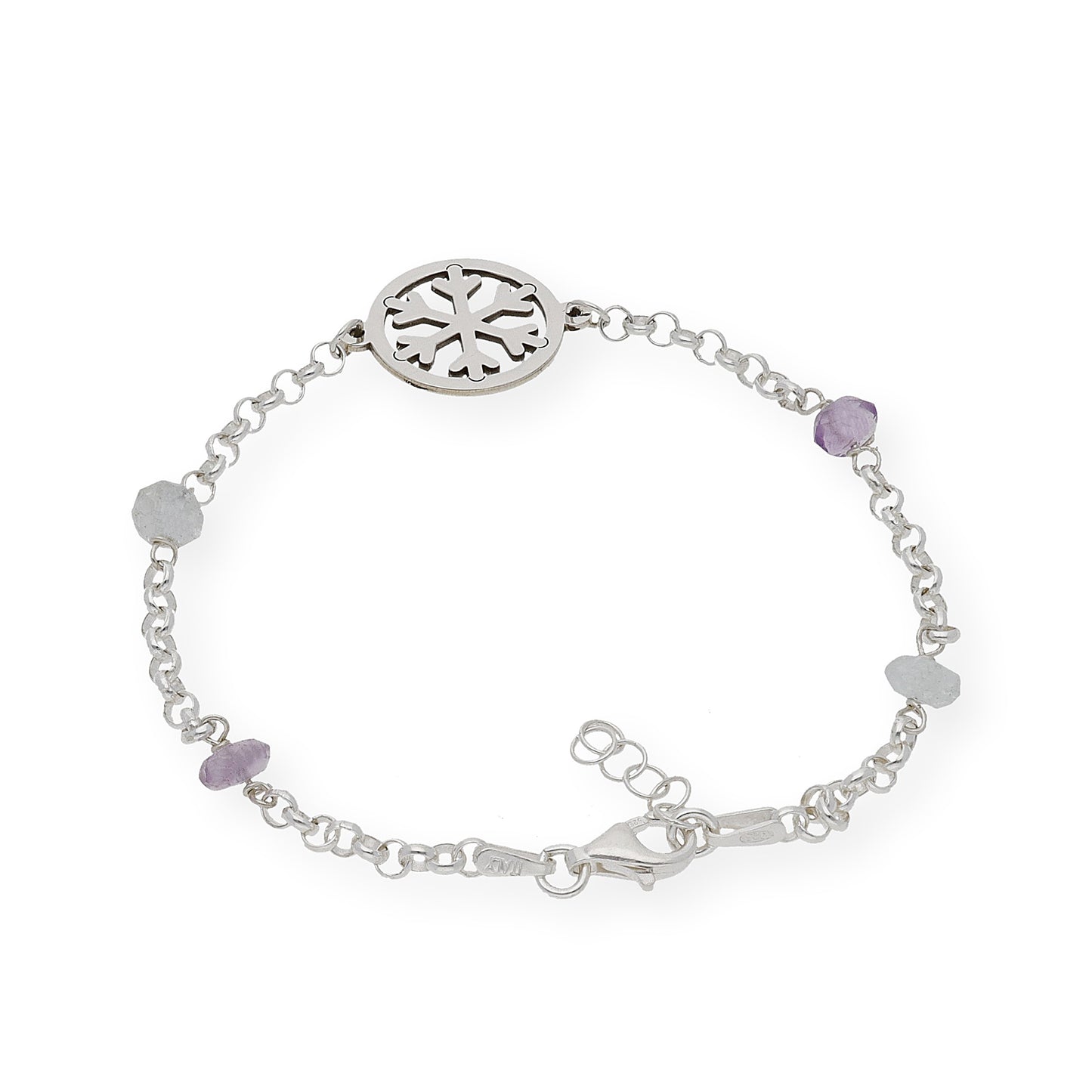 Pulsera de Plata con Amatistas y Diseño Copo de Nieve