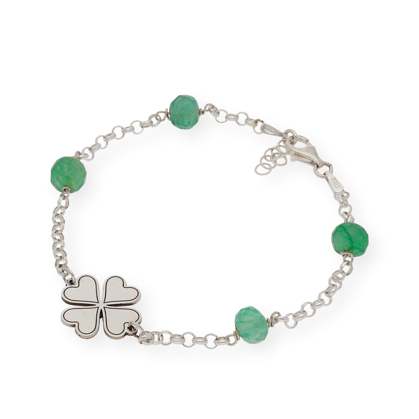 Pulsera de Plata con Esmeraldas y Diseño Trébol