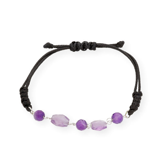 Pulsera Macramé en Plata de Ley con cinco Amatistas