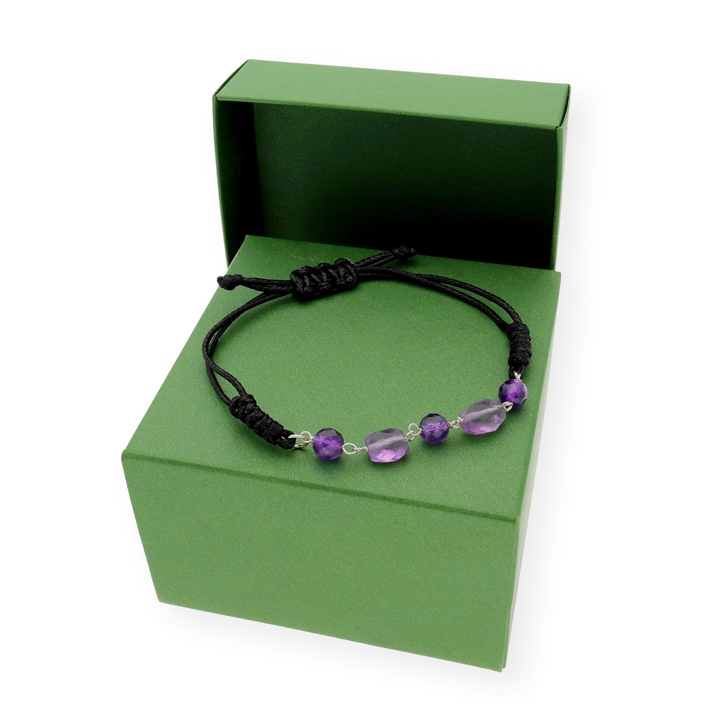 Pulsera Macramé en Plata de Ley con cinco Amatistas