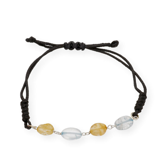 Pulsera Macramé en Plata de Ley con Topacios Azules y Cuarzos