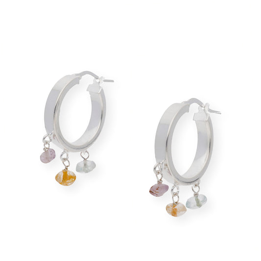 Pendientes de Aro Grueso en Plata de Ley con Piedras Color