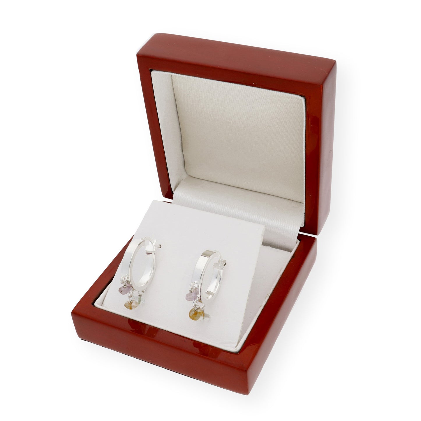 Pendientes de Aro Grueso en Plata de Ley con Piedras Color