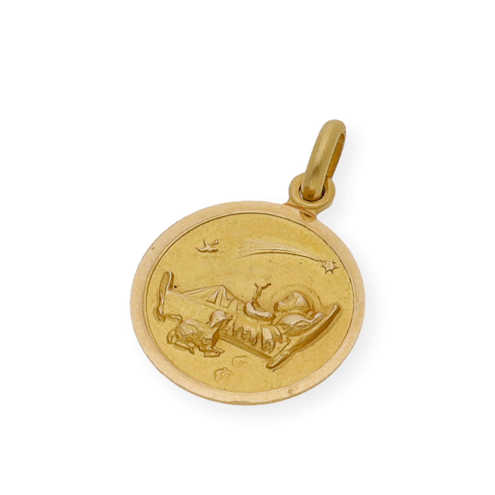 Medalla de Bebé con Diseño Niño Pesebre en Oro de Ley 18k