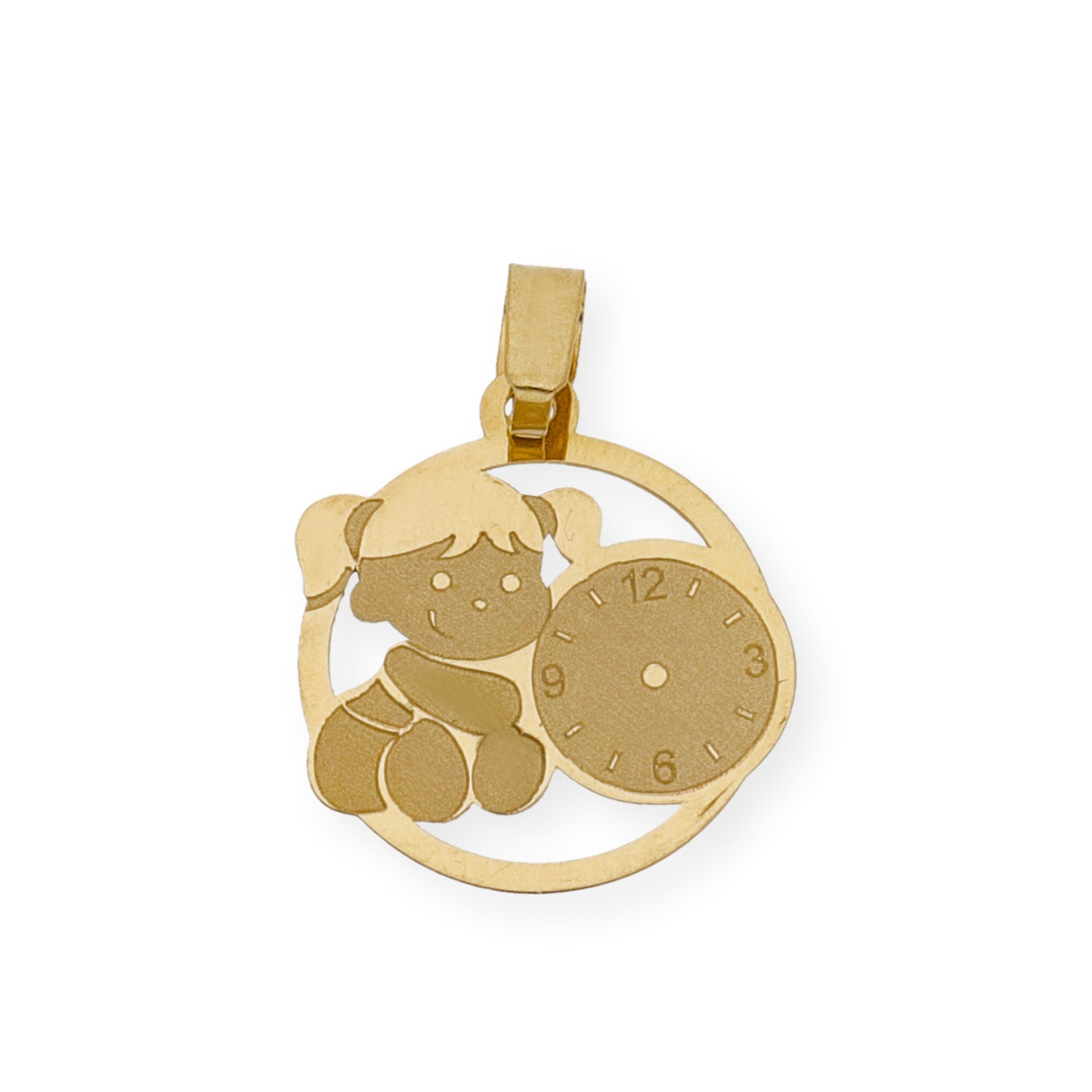 Medalla de Bebé Diseño Niña con Reloj en Oro de Ley 18k